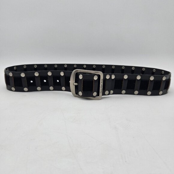 Calvin Klein Jeans Black Studded Faux Leather Suede Belt Black Silver 40 Inch L - Picture 2 of 7